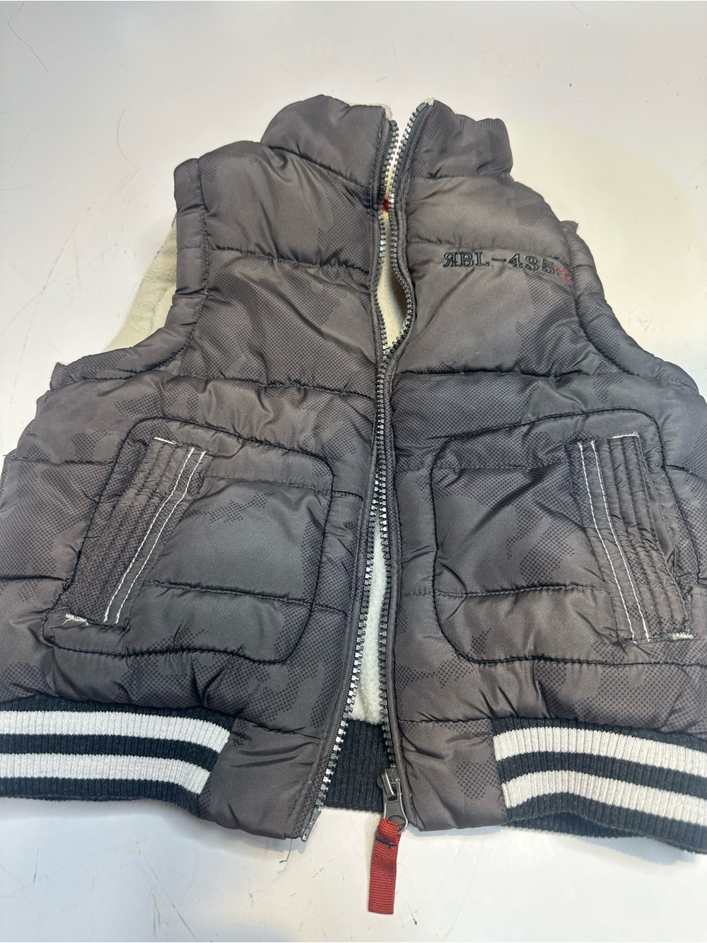 rebels Gray Quilted Kids Puffer Vest with Stripe Hem
